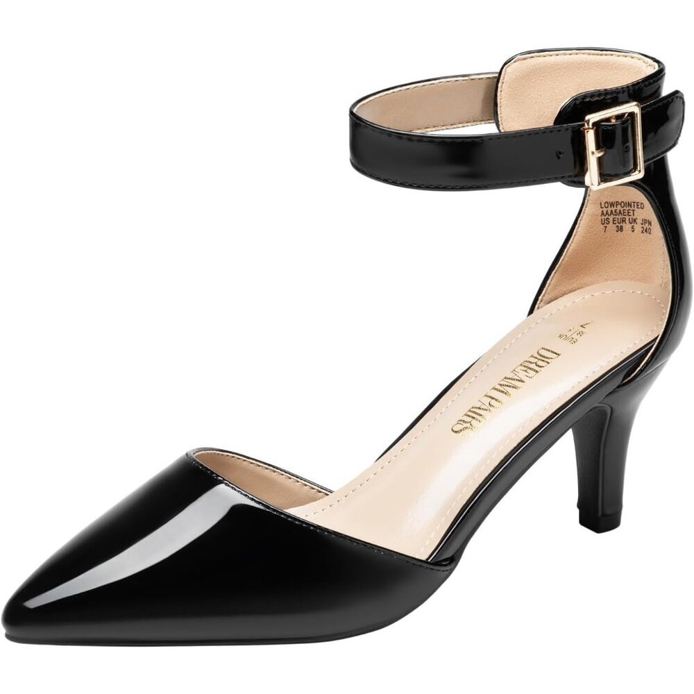 Dream Pairs Women's Black Pat Faux Suede Pointed Toe Kitten Heels Pumps Shoes